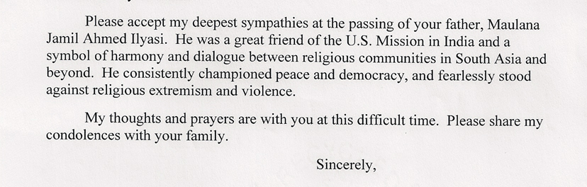 Condolence Letters for Foun der Pesident Moulana Jameel Ahmed Ilyasi 