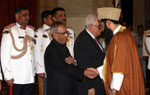 H.E Shri Pranab Mukherjee, President of India with Imam Umer Ahmed Ilyasi, Chief Imam, All India Imam Organization at Presidential House in New Delhi